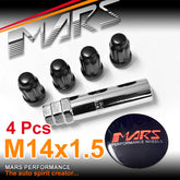 Black Mars Performance wheels M14 x 1.5 mm ultra slim 7 spline Security Lock Nuts Set 4 pcs with Key